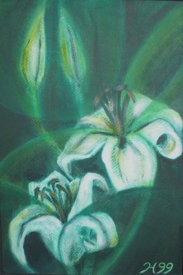 Acrylbild Callas vor grünem Hintergrund